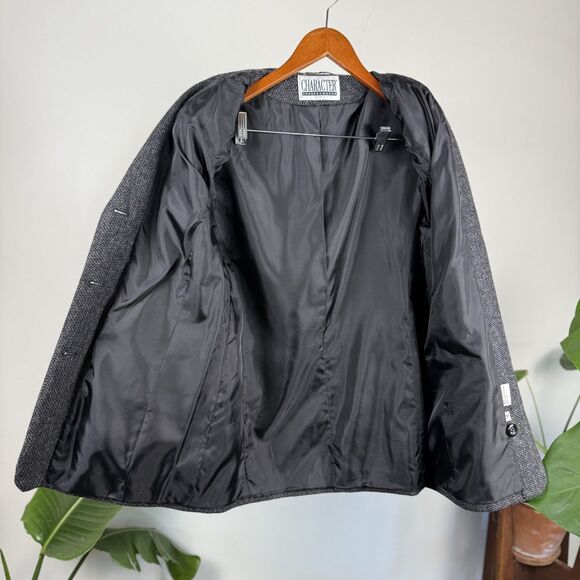 Vintage 80s 90s Wool Tweed Oversized Blazer Gray Donegal Style - Picture 9 of 14